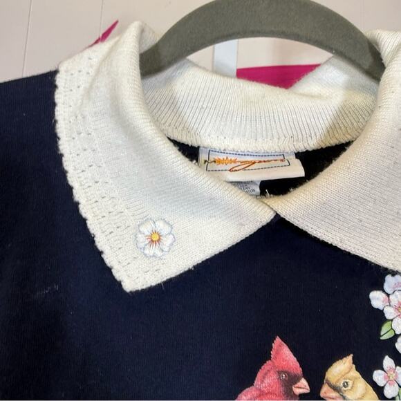 Morning Sun, Blue Polo T-Shirt with White Collar and Butterfly Design. Size Med! - Picture 3 of 7